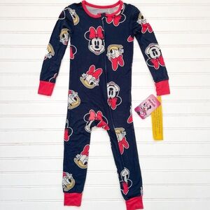 DISNEY NWT Minnie Mouse & Daphne Duck Bow Footless Zip Up Pajamas